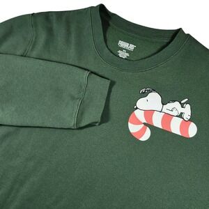 Peanuts Snoopy Candy Cane Sweatshirt XXL Green Christmas Crewneck Women's Top